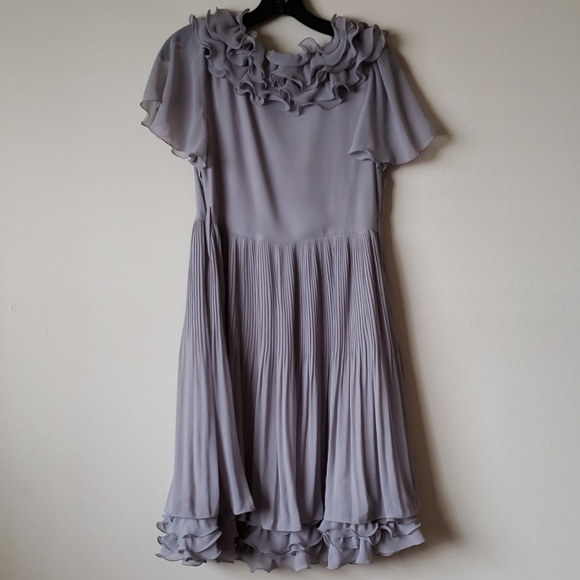 Ruffle layered gray chiffon dress - Picture 2 of 7